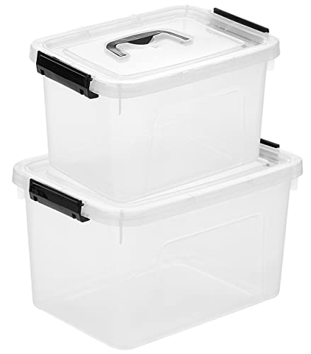 Clear Storage Latch Box/Bin, 2-Pack Plastic Organizing Container with Handle and Lids (7 QT/16QT) - color: Clear, size: 7qt/16qt