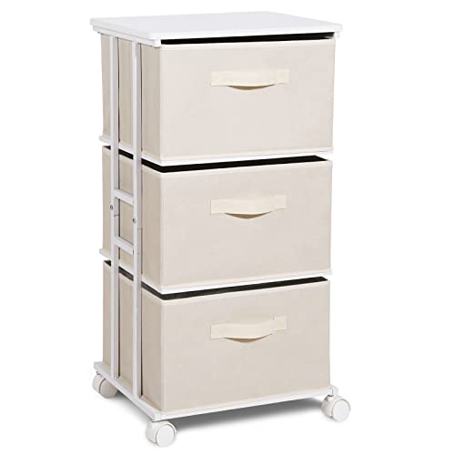 MAX Houser Dresser Tower with 3 Drawers for Bedroom, Fabric Storage Organizer Unit, Chest of Drawers with with WoodTop, Small Vertical Storage for Guest Room, Closet, Entryway, Nursery(Beige) - color: Beige