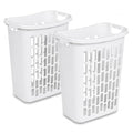 Rectangular Laundry Hamper, Slim Plastic Clothes Basket with Ventilation Holes, Lightweight Open Top Design for Small Spaces, White (2)