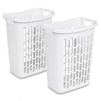 Rectangular Laundry Hamper, Slim Plastic Clothes Basket with Ventilation Holes, Lightweight Open Top Design for Small Spaces, White (2)