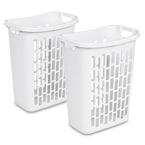 Rectangular Laundry Hamper, Slim Plastic Clothes Basket with Ventilation Holes, Lightweight Open Top Design for Small Spaces, White (2)