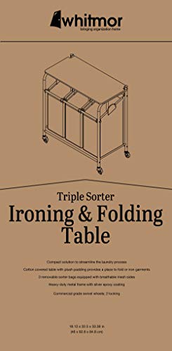 Whitmor 3 Section Rolling Laundry Sorter with Folding Station - Ironing Board, Chrome / Gray - size: 3 Section lroning Board，Grey