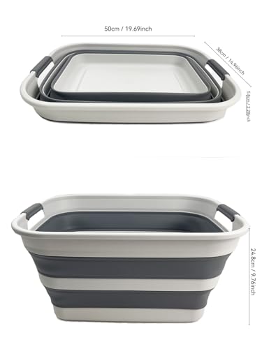 SMMART Collapsible Plastic Laundry Basket with Handle/Foldable Pop Up Storage Hamper/Portable Laundry Organizer-Space Saving Washing Tub/Household Storage Supplies (Grey/Steel Grey, 27L (Set of 2)) - color: Grey/Steel Grey, size: 27L (Set of 2)