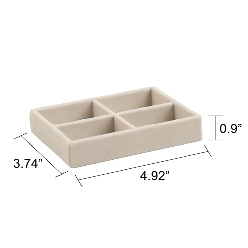 Frebeauty Small Jewelry Tray Set,Stackable Velvet Jewelry Organizer Tray,Mini Jewelry Drawer Organizer,Drawer Inserts,4.92 x 3.74 x 0.9 Inches,4 Grid Earring Organizer for Women(Set 2,Beige) - color: Beige, size: 4 Grids Set 2