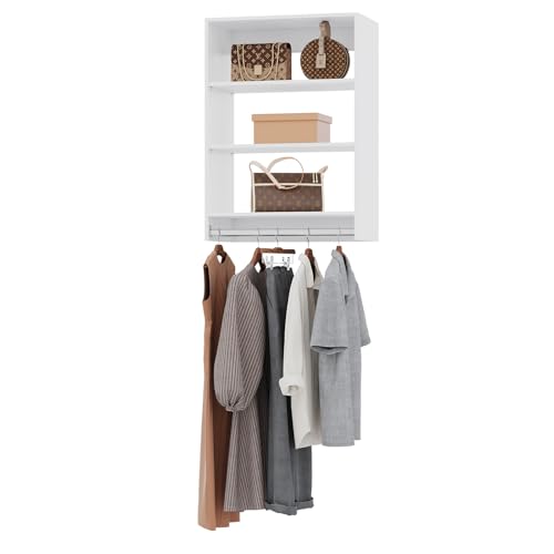 ROOMTEC 28.5" Medium Hanging Closet Unit, Modular Closet System with Hanging Rod, Wardrobe Organizer for Bedroom or Walk-in Closet, Wall Mounted, Customizable Clothes Storage Unit, White - color: White, size: 28.5" Wide, style: Medium Hanging