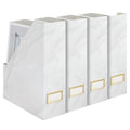 BLU MONACO Set of 4 Magazine Holders | White Marble Design with Gold Label Holders | Foldable File Organizer Boxes for Desk, Office & Classroom | Stylish Paper & Magazine Storage - color: White Gold Marble