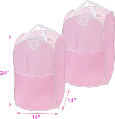 Simple Houseware Mesh Pop-Up Laundry Hamper Basket With Side Pocket, Pink - 2 Pack - color: Pink, size: 2 Pack