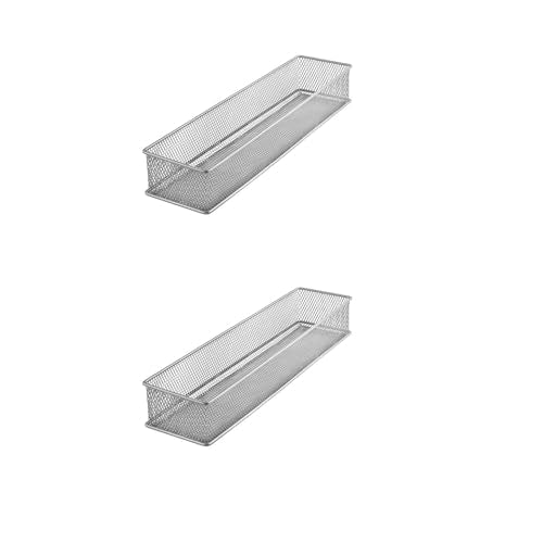 YBM HOME Silver Mesh Drawer Cabinet and or Shelf Organizer Bins, School Supply Holder Office Desktop Organizer Basket (2, 3x15x2 Inch) - size: 3x15x2 Inch
