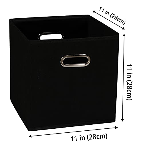 Yunkeeeper storage bins Cubes, Fabric Cube Organizer with Handle, Foldable Cube Bins for Cloth or Accessary Storage, 11x11x11, Set of 3, (Black) - color: Black, size: 3 Pack