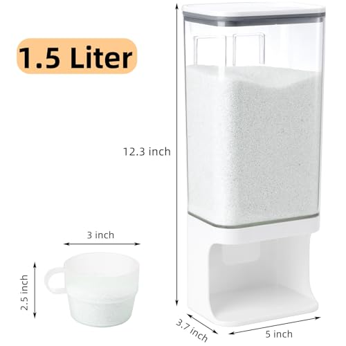 AVLA Rice Dispenser, Wall-Mounted Laundry Detergent Container, Cereal Dry Food Storage Bucket with Measuring Cup, Kitchen Grain Organizer with Lid, BPA-Free, for Beans, Laundry Scent Bead, Pet Food