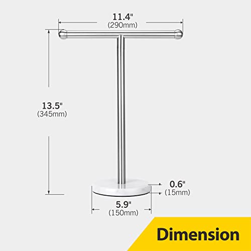 Hand Towel Holder Stand with Heavy Marble Base, T-Shape Towel Rack, Free-Standing for Bathroom Vanity Countertop, 304 Stainless Steel (Brushed Silver) - color: Brushed Nickel