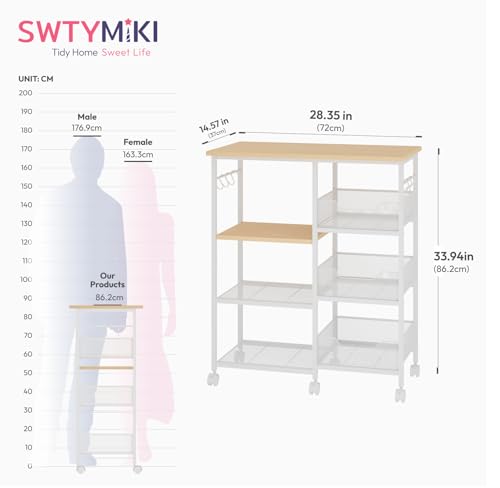 SWTYMIKI Kitchen Island Cart on Wheels - 28.35x14.57in Rolling Kitchen Table Cart with Storage Shelves, 6 Removable Hooks& Locking Casters, Coffee Bar Cabinet for Dining Room Pantry Office, White - size: 28x14.57in, style: White