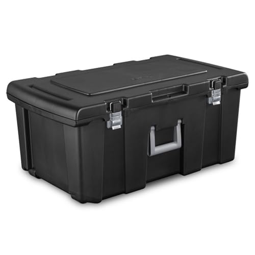 Sterilite Wheeled Footlocker, Lockable Plastic Utility Storage Container, Black - size: 1 Pack
