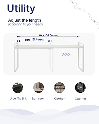 Nxconsu Expandable Cabinet Shelf Organizer Riser for Kitchen Pantry Cupboard Under Sink Countertop Home Storage Organization Rack Space Saver Freestanding Heavy Duty Nonslip Stackable White Large - color: White, size: 10.3’’D * 13.4-24.5’’W * 9.5’’H