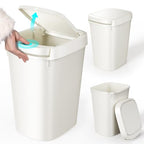 CEROELDA 3 Pack Bathroom Trash Can with Lid, 10L/2.6 Gal Small Garbage Can with Press Top Lid, Slim Plastic Waste Basket for Toilet, Office, Bedroom (White, 3 Pack) - color: 3 Pack-White
