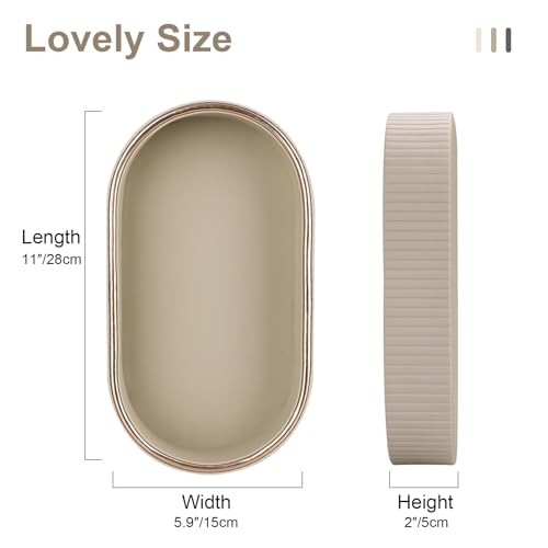 GORESE PU Leather Perfume Tray Nightstand Organizer, Small Oval Desk Tray Jewelry Trinket Trays Valet Organizer Key Bowl for Entryway Dresser Bathroom, Catchall Trays for Men Women, 11×5.9 in, Beige - color: Beige