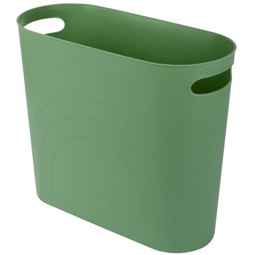 rejomiik Small Trash Can, 3.5 Gallon Slim Garbage Can Plastic Waste Basket with Handles Container Bin for Narrow Spaces Bathroom, Bedroom, Kitchen, Office at Home, Green - color: Green, size: 1 pack