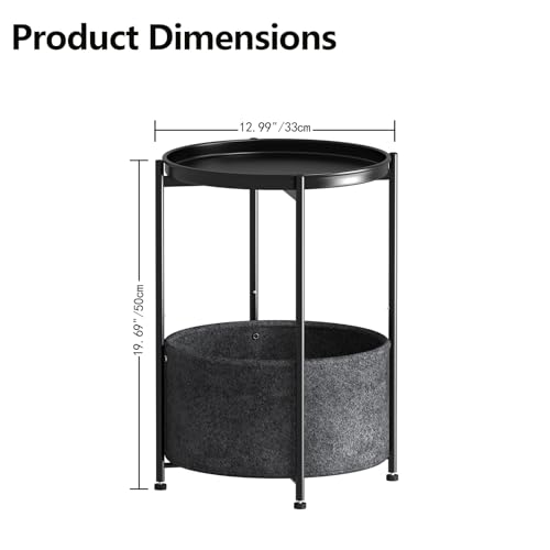 Garden 4 you Small Side Table, Mini Round End Table, Black Tray Table with Fabric Storage Basket, Modern Nightstand for Living Room, Bedroom, Patio, Small Space, 2pcs - color: Black With Basket, size: 2 PCS