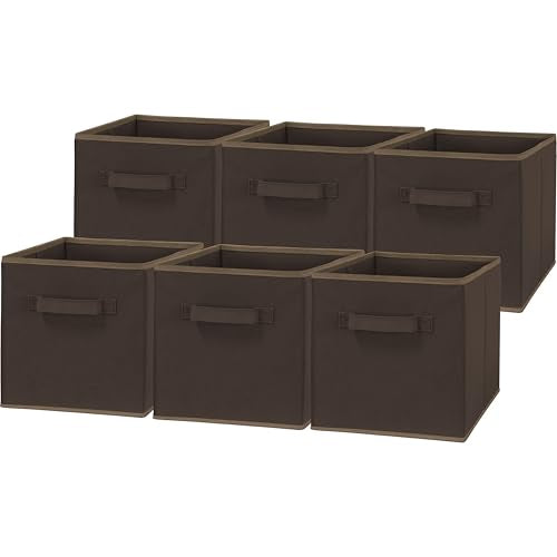 Simple Houseware Foldable Cube Storage Bins, 11-Inch Brown, 6-Pack Fabric Cubes Organizer for Closet or Shelves - color: Brown
