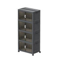 131QT 4 Tier Stackable Storage Bins with Lid & Door, 32 Gal Collapsible Plastic Storage Containers with Locking Wheel, Space Saving Foldable Organizer for Home Bedroom Office Gray 4T - size: 131Qt/32Gal-4Packs/1Top Lid