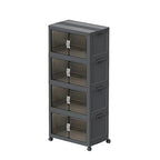 131QT 4 Tier Stackable Storage Bins with Lid & Door, 32 Gal Collapsible Plastic Storage Containers with Locking Wheel, Space Saving Foldable Organizer for Home Bedroom Office Gray 4T - size: 131Qt/32Gal-4Packs/1Top Lid