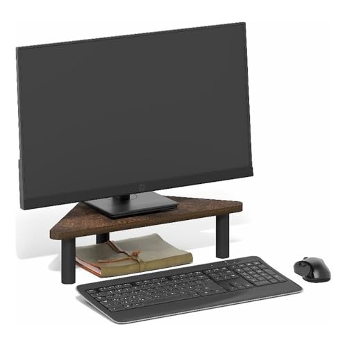 Furinno TURN-N-TUBE Monitor Stand Riser, 19.6" Wide Triangle Corner Monitor Riser, Laptop Stand for Desk, Office Desk Accessories, Desktop Organizers and Accessories, Toolless Assembly, For Study Room, Dorm, Amber Pine - color: Amber Pine/Black, size: 19.