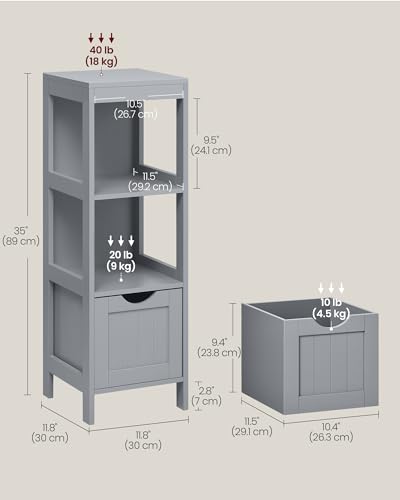 VASAGLE Storage Cabinet, Storage Organizer Rack Stand for Bathroom, Living Room, Multifunctional Corner Unit, 2 Drawers, 35 Inches in Height, Dove Gray UBBC042G02 - color: Dove Gray, size: 35"H