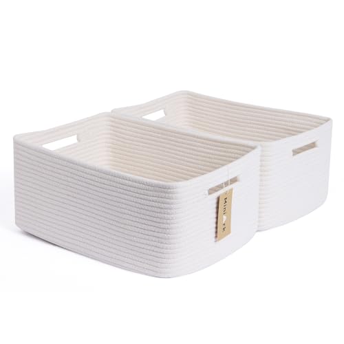 MiniArk Large Storage Baskets for Shelves, Closet Organizers Bins for Clothes Blanket Towels, Baby Nursery, Toy Baskets Box, Woven Rope Baskets, 17 x 13 x 7.5”, 2 Packs Off White - color: Off White, size: 2pcs-L17×W13×H7.5"