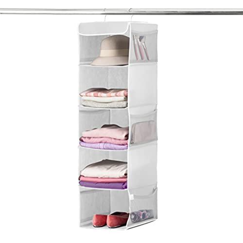 ZOBER Hanging Closet Organizer, 5-Shelf - Hanging Storage Organizer Shelves for Clothes, Towels, Toys - College Dorm Room, Nursery, & Home Closet - color: White, size: 5-Shelf