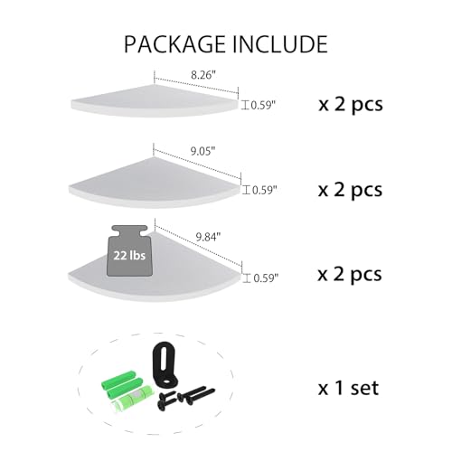 HORLIMER Floating Corner Shelf Wall Mount, Set of 6 Rustic Wood Corner Wall Shelves for Bedroom, Living Room, Bathroom, Kitchen (White) - color: White - 6 Pack, size: Fan-Shaped