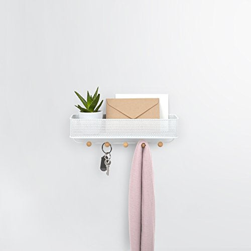 Umbra Estique Entryway Organizer, Great for Storing Keys, Small Accessories, Mail, Wallets and More, Small, White/Natural - size: Small