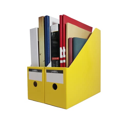 Limitliho Yellow Cardboard Magazine Holder (2 Pack), Magazine File Holder for Desk, Sturdy Book Bins for Classroom, Vertical File Folder Organizer, 10.6'' H×10.2'' L ×3.5''W Inch Magazine Rack - color: Yellow, size: 2 Pack