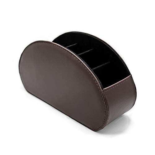 Remote Control Holder Organizer Table Desk Leather Control Storage TV Remote Control Organizer with 5 Spacious Compartments (Dark Brown) - color: Dark Brown