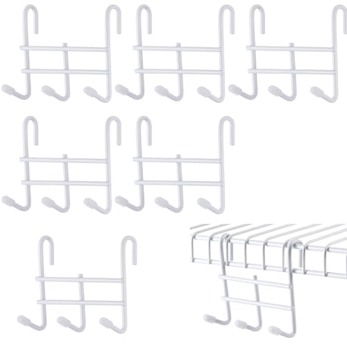 Teenyyou 6 Pack 3 Hook Attachment for Wire Shelving 3.75" l x 1.625" d x 3.25" h Wire Shelving Hooks Accessories Steel Hanging Rack Metal for Storage Organizer(White) - color: White
