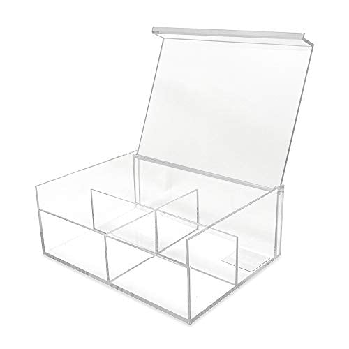 Isaac Jacobs 4-Compartment Clear Acrylic Organizer with Lid (6.7" L x 8.6" W x 3.4" H), Multi-Sectional Tray & Storage Solution for Makeup, School & Office Supplies & More, for Bathroom, Kitchen - size: 4 Medium