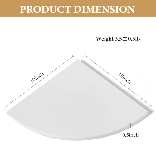 Koville 2 Pcs White Marble Corner Shower Shelf for Bathroom, 10'' Polished Marble Corner Shelves for Bath, Wall Mounted Stone Corner Shower Caddy, No Drilling Adhesive Shower Shelf - color: White, size: 2-Layer