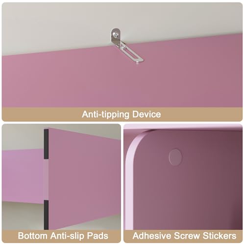 Wooden Desktop Bookshelf 37", 3-Tier Rounded-Edge Desk Storage Organizer, Space-Saving Countertop Shelf for Office Dorm Home, Pink - color: Pink