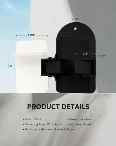 Broom Holder Wall Mount (Black 4 Count), Broom Holder, Broom and Mop Organizer Wall Hanging, Mop and Broom Holder Wall Mount, Broom Organizer Wall Mount for Home, Kitchen, Garage Storage - color: Black