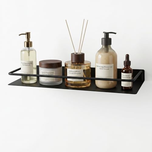 RFOUO Metal Wall Shelf, Metal Floating Shelf, Black Floating Shelf, Small Shelf for Wall, Display Shelves for Bathroom Bedroom Kitchen (Black, 20Inch) - color: Black, size: 20Inch