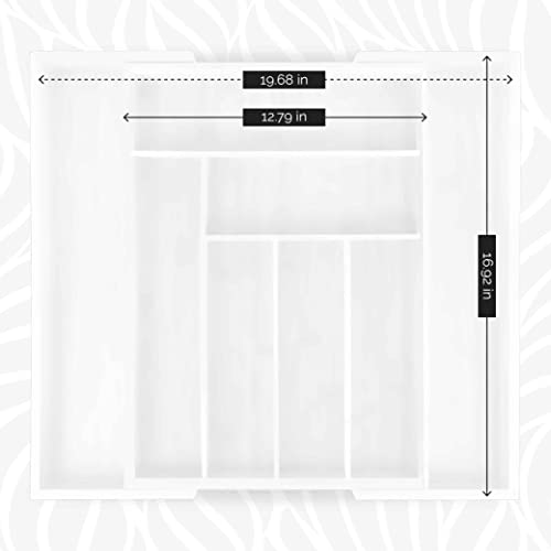 Masirs Expandable Bamboo Kitchen Drawer Organizer - Adjusts to Fit Drawer Size, Ideal for Silverware, Utensils, and Office Supplies, Durable Bamboo Construction - color: White