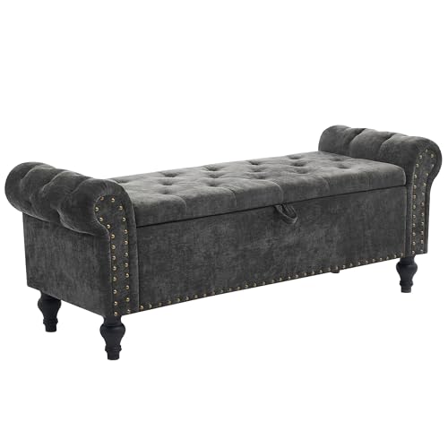 51" Storage Ottoman Bench, End of Bed Bench for Bedroom, Chenille Upholstered Benches for Foot of Bed, Window Benches, Storage Ottomans for Living Room, Entryway, Dark Gray - color: Darkgray