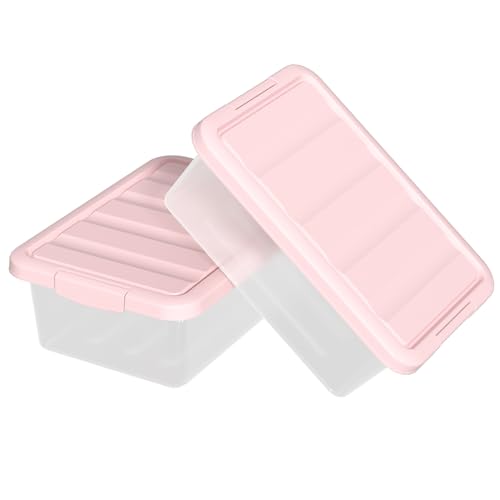 14 Quart Basic Clear Storage Box with Pink Lid (Pack of 2) - color: Pink Lid