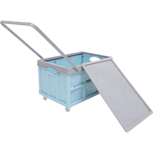 Collapsible Storage Bins with Lids, Folding Plastic Stackable Utility Crates 30L, Plastic Tote Storage Box Container Stackable Folding Utility Crates for Clothes Books Snack Shoe and Grocery Storage - color: Blue
