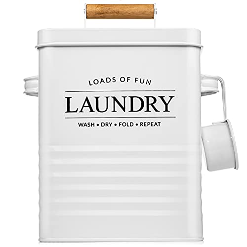 Calindiana Modern Farmhouse Metal Laundry Soap Dispenser with Scoop for Decor and Space Saving Organization, White - color: WHITE