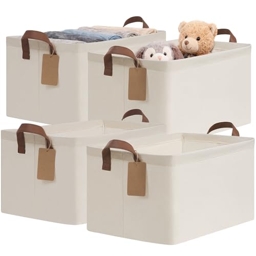 CHICVITA 4 Pack Large Storage Baskets for Shelves, Collapsible Closet Organizer Bins with Metal Frame, Fabric Storage Bins for Clothes Towels Organization, 16.8" x 11" x 9.8", Beige - color: Beige, size: 30L (16.8"L x 11"W x 9.8"H)