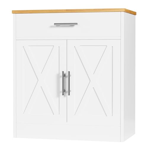 Shintenchi Farmhouse Storage Cabinets with Doors and Shelves,Kitchen Barn Door Storage Cabinet with Drawers,Coffee Bar Cabinet Buffest Sideboard for Dining Room,Bathroom,Entryway - color: New White, size: 28.3"L