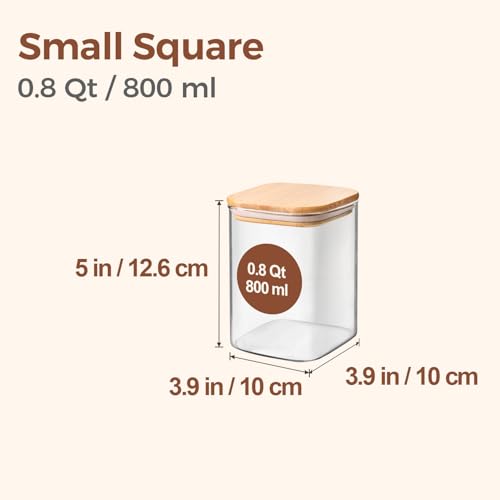 ComSaf 0.8 Qt Glass Food Storage Jars Set of 6, Clear Storage Containers with Airtight Lids, Pantry Organization Jar, Spice Jar, Blooming Tea, Oat, Coffee and Sugar Container, Canister Set for Kitchen - size: 0.8Qt*6