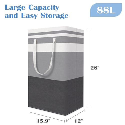 BlissTotes 3-Pack Laundry Basket, Freestanding＆Waterproof Laundry Hamper, Collapsible Tall Clothes Hamper with Easy Carry Handles for Clothes, Towels in the Family and Dorm,Gradient Grey,88L - color: Grey, size: 88L