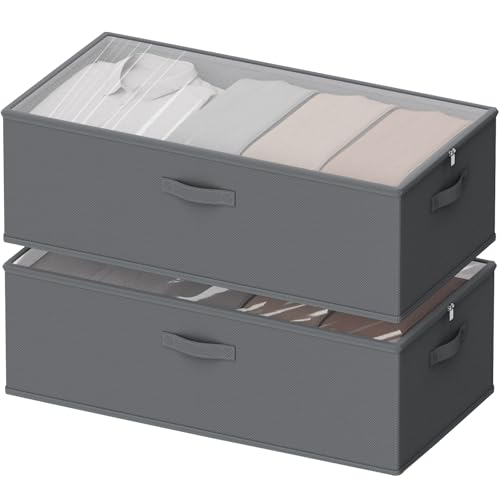 Under Bed Storage Containers, 10 Inches Tall 80L, Foldable Underbed Storage Bags, Closet Organizers and Storage Bins for Clothes and Blankets, Sweaters, Shoes,2-Pack (Grey, 31.5x15.8x10 In) - color: Grey