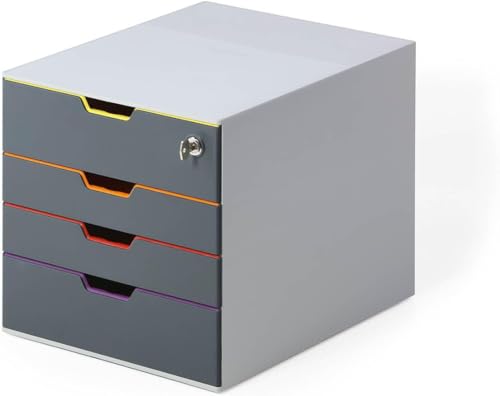 Durable VARICOLOR 4 Lockable Drawer Unit - Gray Desktop Filing Drawer Set with 4 Color Coded Draws - Letter Size Files - Top Draw is Lockable - Perfect for Storing Documents and Paper Work - style: 4-Drawer with Lock